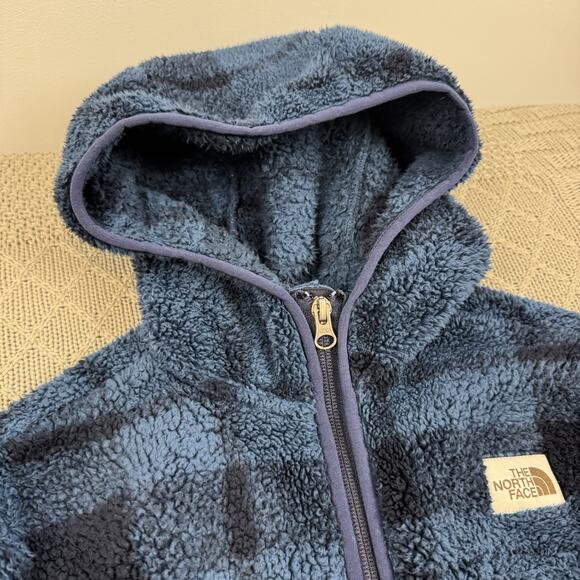 The North Face Boys Hampshire Hooded Sherpa Pullover In Blue Plaid Size 10/12 - Picture 2 of 9